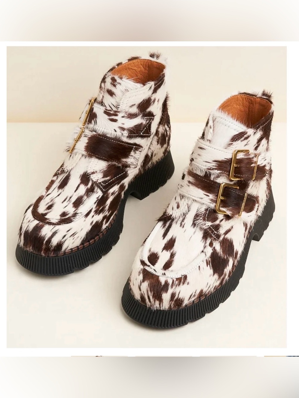 Like New Charlotte Stone Liam Boots in Cow Print Calf Hair sz 10